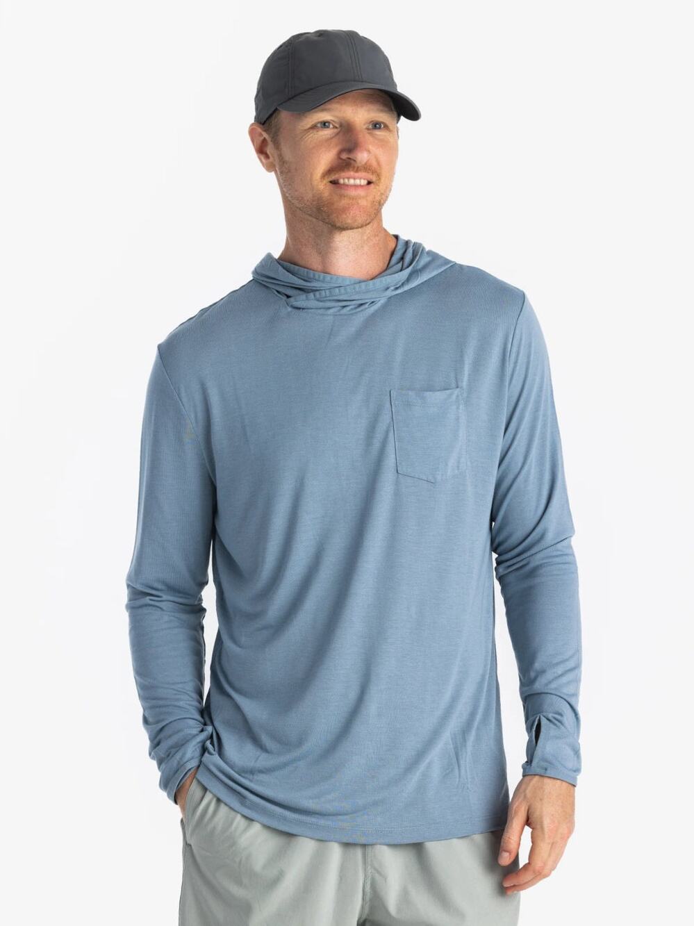 FREE FLY Men's Bamboo Lightweight Hoodie in Blue Fog
